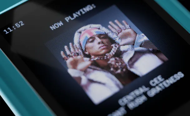 MP4 player screen “Now playing” – 3D render detail