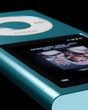 Teal MP4 player – 3D render, macro